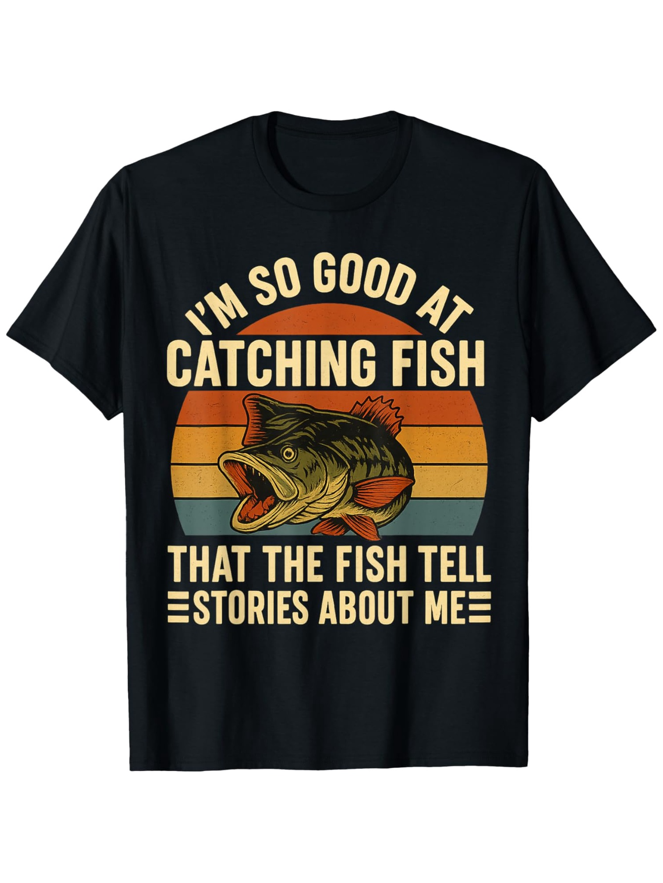 Men's Graphic T-Shirt Im So Good At Catching Fish Vintage Sun With Striped Background And Largemouth Bass Fish