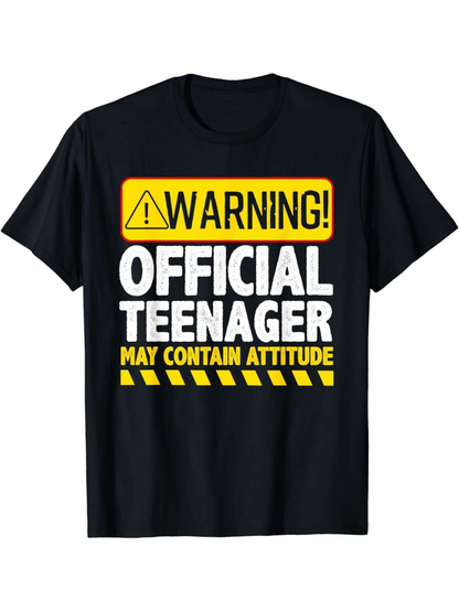 Men's Graphic T-Shirt Warning Official Teenager May Contain Attitude Bold Yellow Text With Caution Tape Graphic