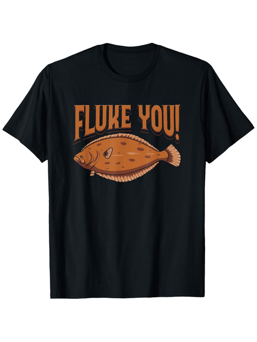 Men's Graphic T-Shirt Fluke You Cartoon Marine Fish With Humorous Text Design Centered Flounder