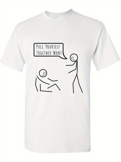 Men's Graphic T-Shirt Pull Yourself Together Man Minimalist Stick Figure Cartoon Style Design