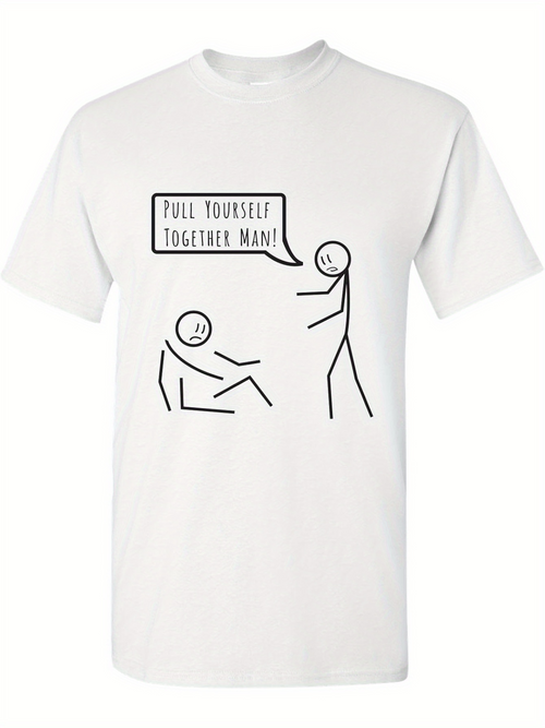 Men's Graphic T-Shirt Pull Yourself Together Man Minimalist Stick Figure Cartoon Style Design