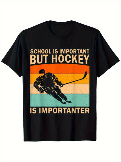 Men's Graphic T-Shirt School Is Important But Hockey Is Importanter Retro Stripe Hockey Player