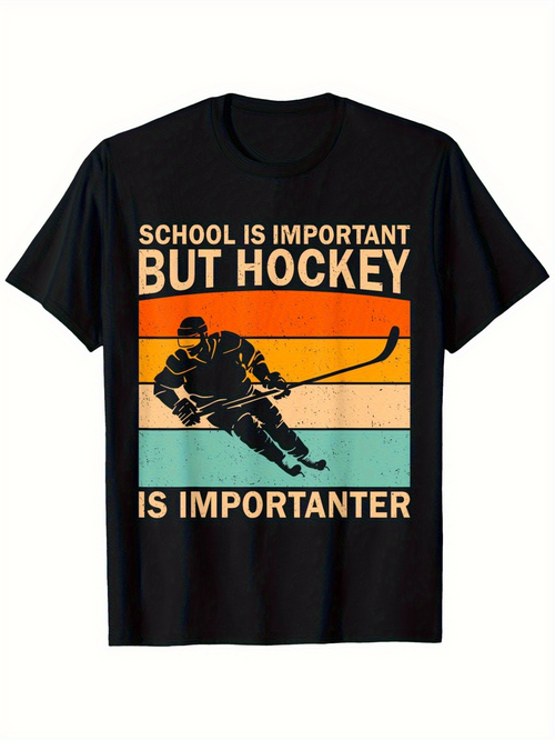 Men's Graphic T-Shirt School Is Important But Hockey Is Importanter Retro Stripe Hockey Player