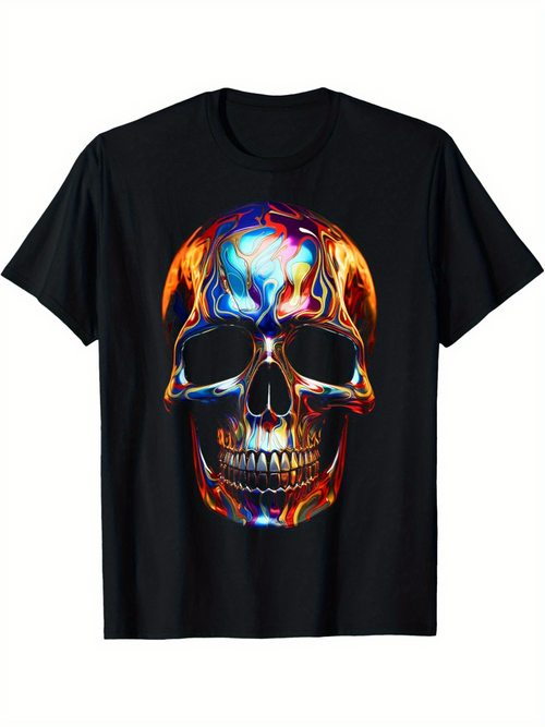 Men's Graphic T-Shirt Flaming Neon Hues Reflected In Vibrant Abstract Skull