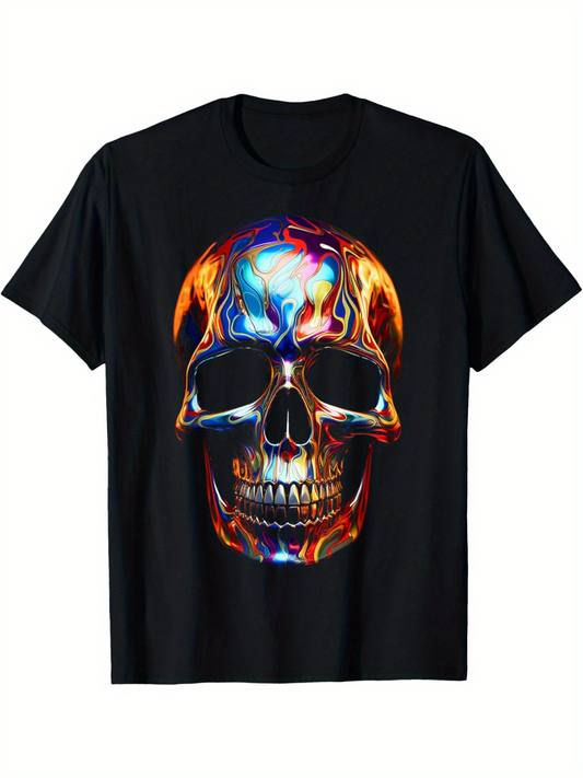 Men's Graphic T-Shirt Flaming Neon Hues Reflected In Vibrant Abstract Skull