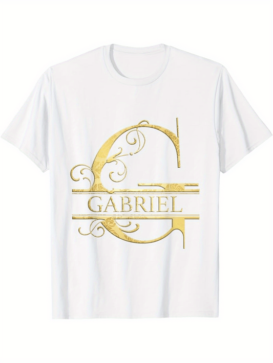 Men's Graphic T-Shirt Classic Golden Ornate Letter G With Gabriel Name Monogram