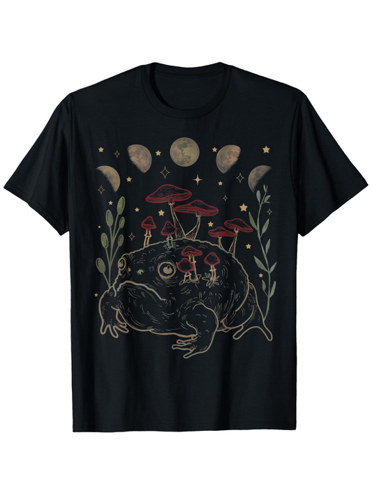 Men's Graphic T-Shirt Magic Mushroom Forest With Full Moon Over Sleeping Frog