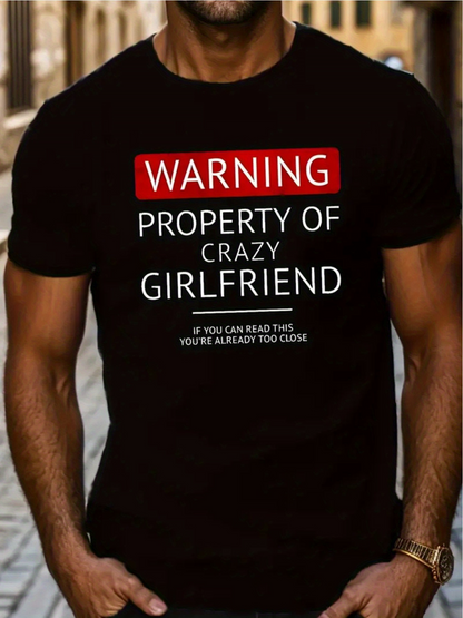 Men's Graphic T-Shirt Warning Red Label With Humorous Statement Black T Shirt