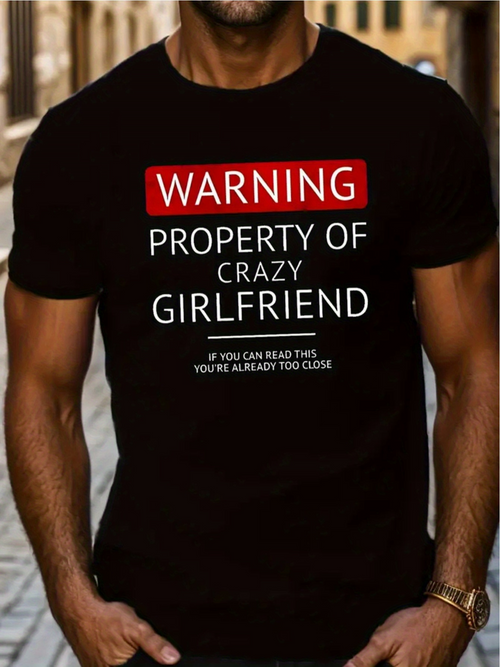 Men's Graphic T-Shirt Warning Red Label With Humorous Statement Black T Shirt