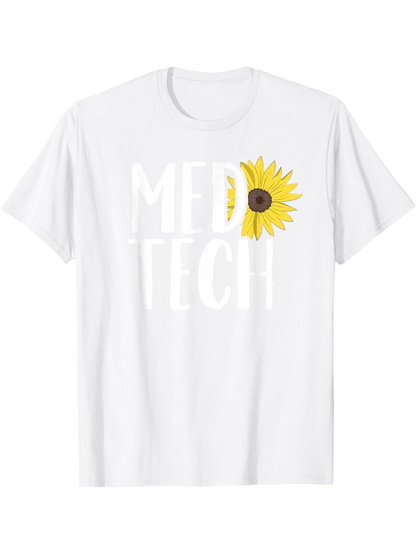 Men's Graphic T-Shirt Med Tech With Bright Sunflower On White Shirt