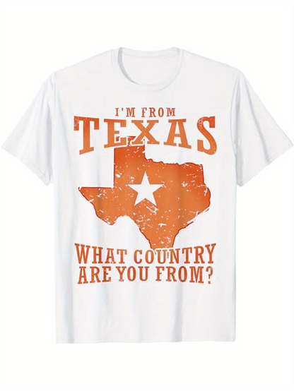 Men's Graphic T-Shirt Im From Texas With Star Map And Bold Orange Typography Texas