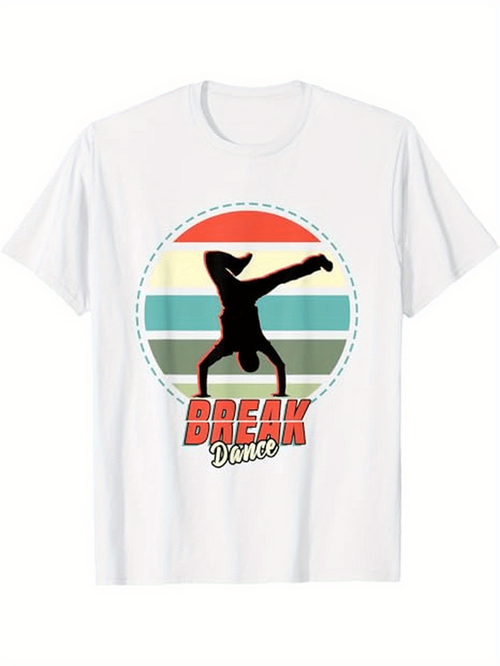 Men's Graphic T-Shirt Retro Sunset With Silhouette Dancing Under Vibrant Colorful Circle Breakdancer