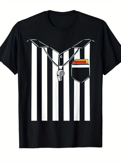 Men's Graphic T-Shirt Vertical Stripes With Whistle Necklace Referee Shirt Pocket Object