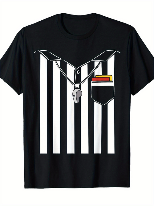 Men's Graphic T-Shirt Vertical Stripes With Whistle Necklace Referee Shirt Pocket Object