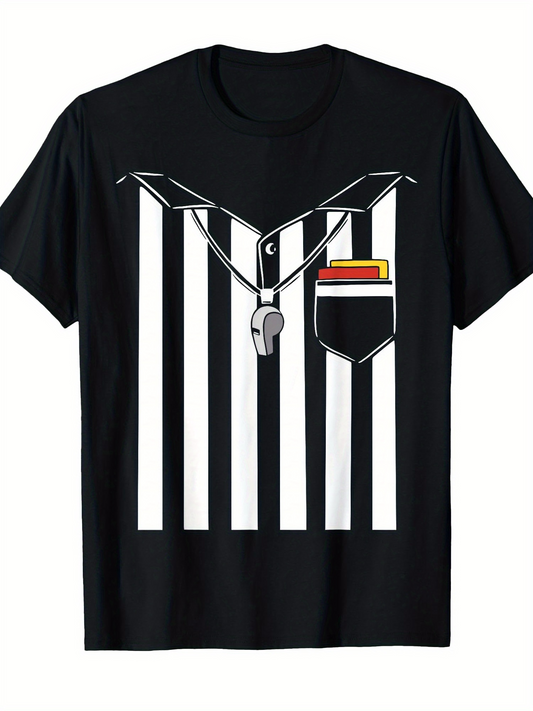 Men's Graphic T-Shirt Vertical Stripes With Whistle Necklace Referee Shirt Pocket Object