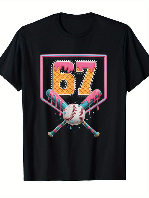 Men's Graphic T-Shirt Colorful Neon Retro Home Plate With Baseball And Crossing Bats