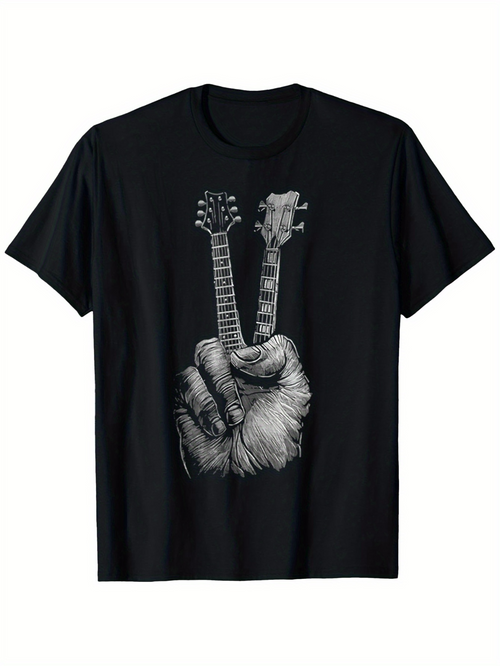 Men's Graphic T-Shirt Rock Vibes With Primate Hand Holding Twin Guitars Graphic Guitar