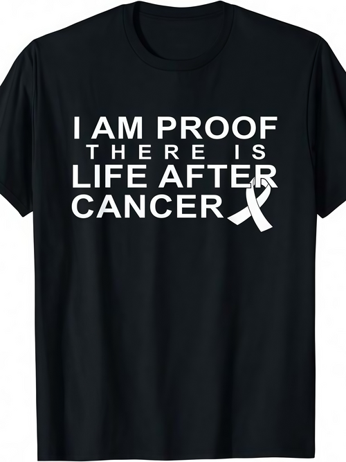 Men's Graphic T-Shirt I Am Proof There Is Life After Cancer White Ribbon Symbol On Black T Shirt
