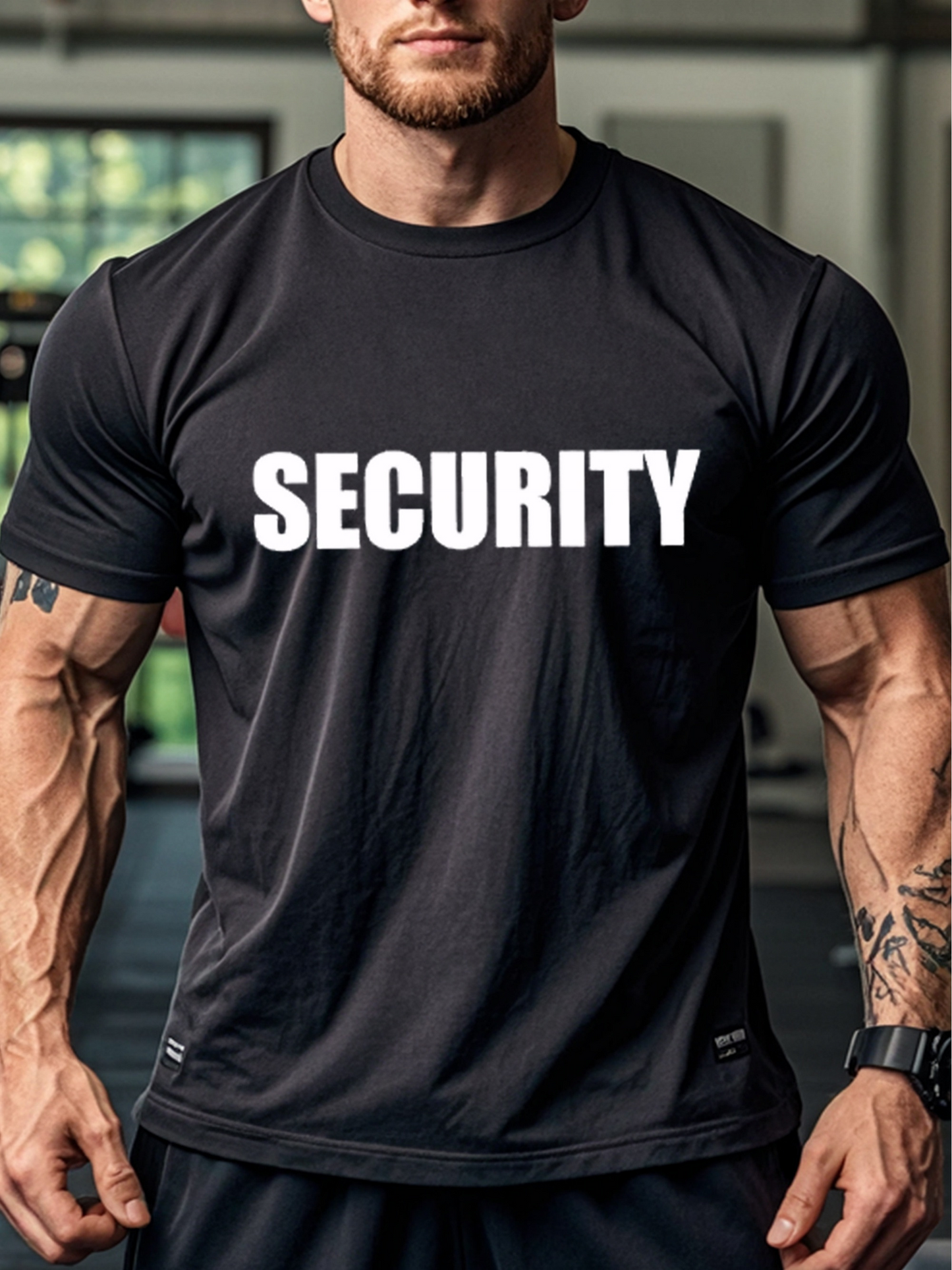 Men's Graphic T-Shirt Security Bold White Text On Black Fabric T Shirt