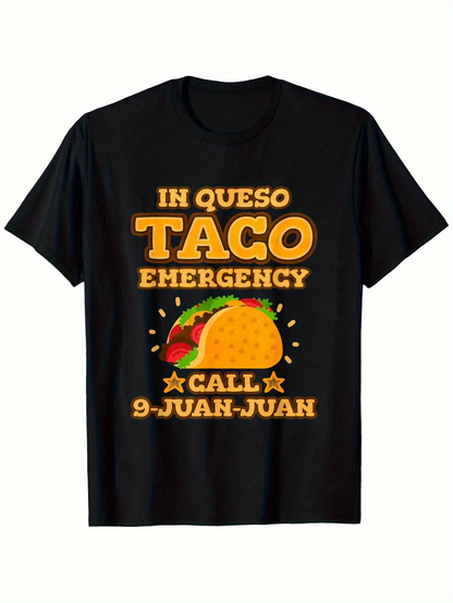 Men's Graphic T-Shirt In Queso Taco Emergency Call 9 Juan Juan With Cartoon Cheese Taco