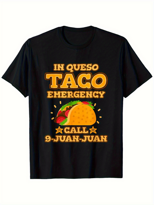 Men's Graphic T-Shirt In Queso Taco Emergency Call 9 Juan Juan With Cartoon Cheese Taco