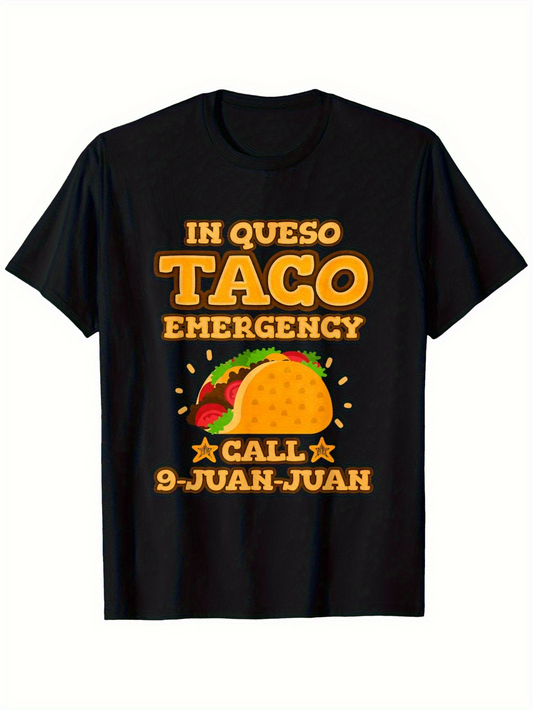 Men's Graphic T-Shirt In Queso Taco Emergency Call 9 Juan Juan With Cartoon Cheese Taco