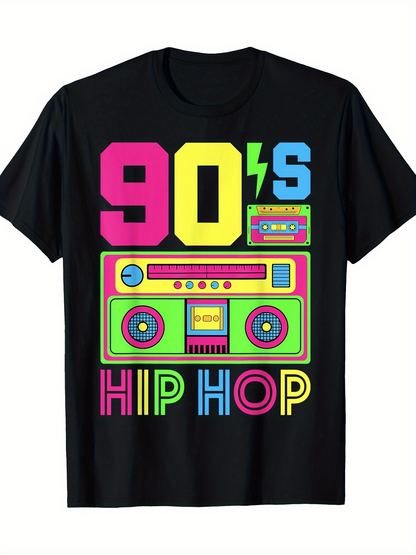Men's Graphic T-Shirt Nineties Hip Hop Neon Boombox And Cassette Tape Graphic Tee