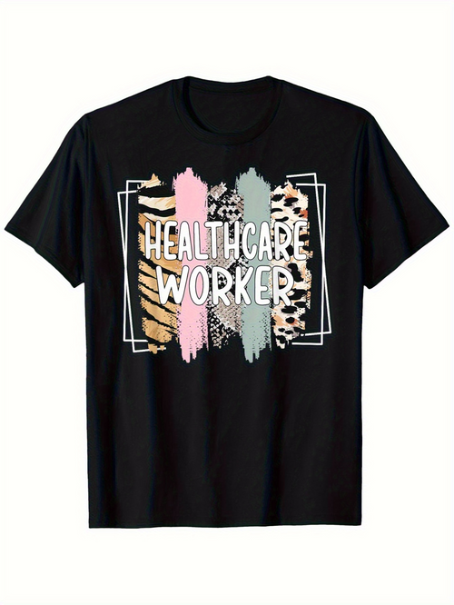 Men's Graphic T-Shirt Healthcare Worker Animal Print Pastel Paint Stripes Framed Graphic T Shirt