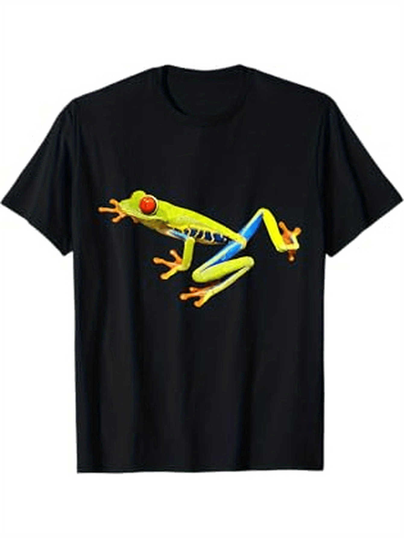 Men's Graphic T-Shirt Vivid Tropical Colors With Jumping Red Eyed Tree Frog