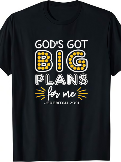 Men's Graphic T-Shirt Gods Got Big Plans For Me With Bold Letters And Whimsical Yellow Accents T Shirt