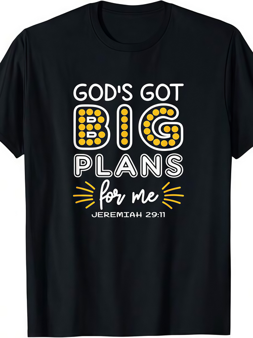 Men's Graphic T-Shirt Gods Got Big Plans For Me With Bold Letters And Whimsical Yellow Accents T Shirt
