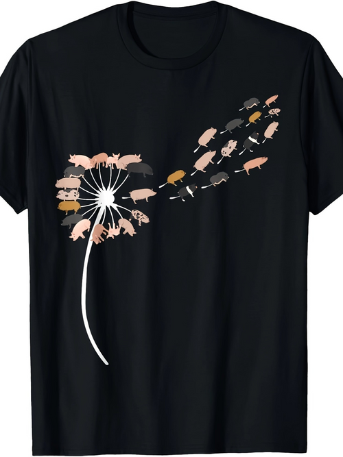 Men's Graphic T-Shirt Playful Guinea Pigs Flowing With Whimsical Dandelion Seeds In The Breeze