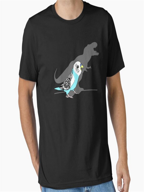 Men's Graphic T-Shirt Blue Budgerigar Standing In Front Of A Dinosaur Shadow