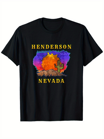 Men's Graphic T-Shirt Henderson Nevada Vibrant Desert Sunset Colors With Saguaro Cactus