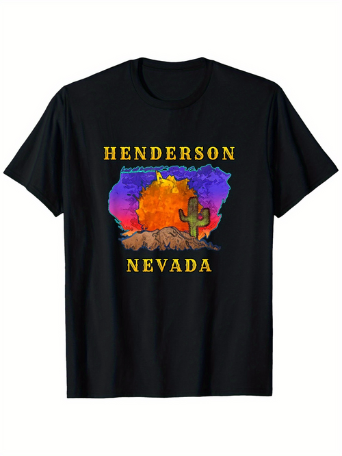 Men's Graphic T-Shirt Henderson Nevada Vibrant Desert Sunset Colors With Saguaro Cactus