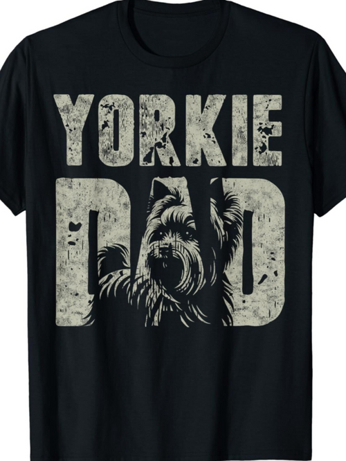 Men's Graphic T-Shirt Yorkie Dad Vintage Style Graphic With Silhouetted Yorkshire Terrier Dog