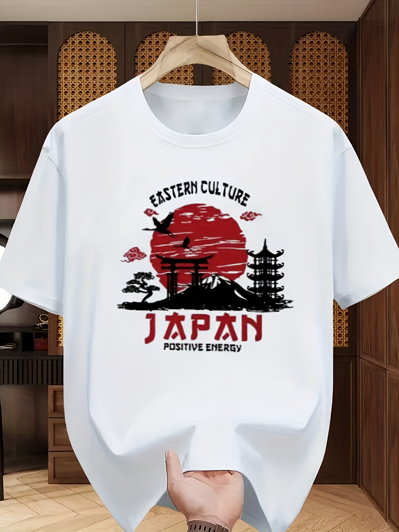 Men's Graphic T-Shirt Eastern Culture Red Sun With Flying Birds Pagoda Japan