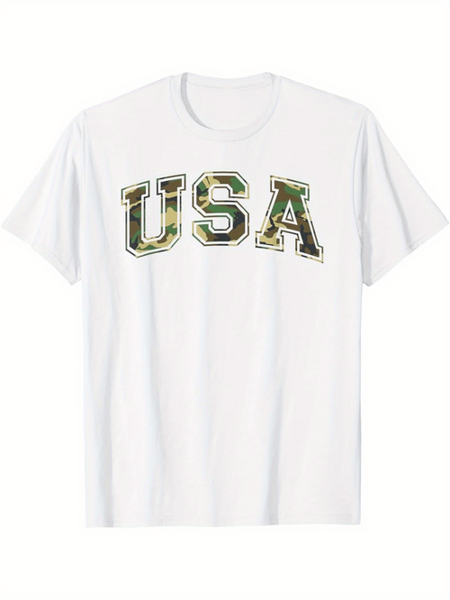 Men's Graphic T-Shirt USA Camouflage Patterned Bold Letters With Sharp Outline Typography