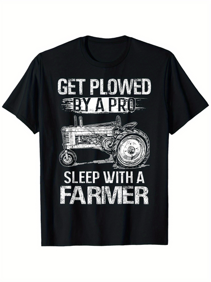 Men's Graphic T-Shirt Get Plowed By A Pro Sleep With A Farmer Hand Drawn Vintage Tractor