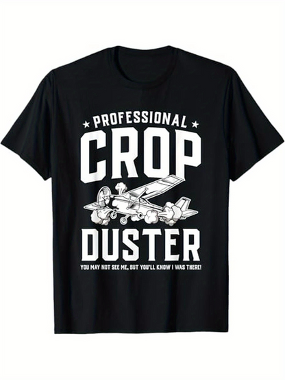 Men's Graphic T-Shirt Professional Crop Duster Cartoon Airplane With Contrails Over Farmland Scene