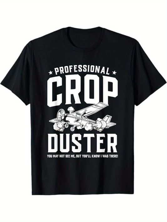 Men's Graphic T-Shirt Professional Crop Duster Cartoon Airplane With Contrails Over Farmland Scene