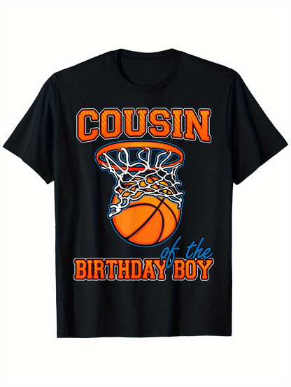Men's Graphic T-Shirt Cousin Of The Birthday Boy Slam Dunk With Orange Basketball