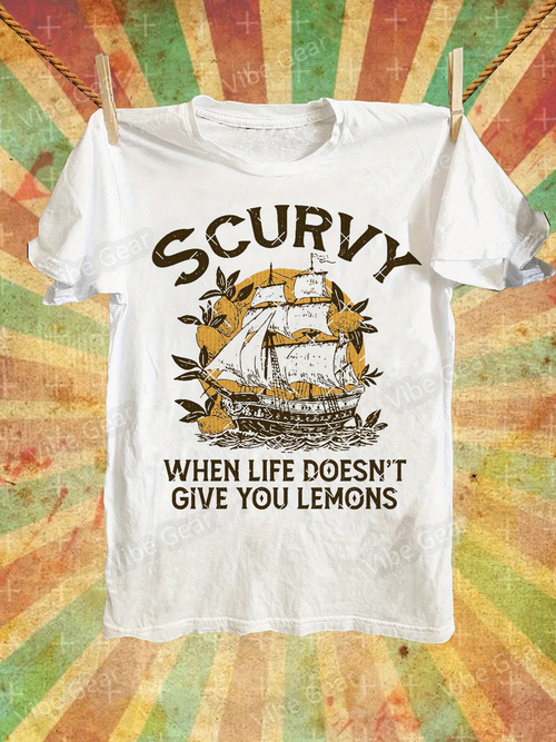 Men's Graphic T-Shirt Scurvy When Life Does Not Give You Lemons With Nautical Ship Surrounded By Leaves