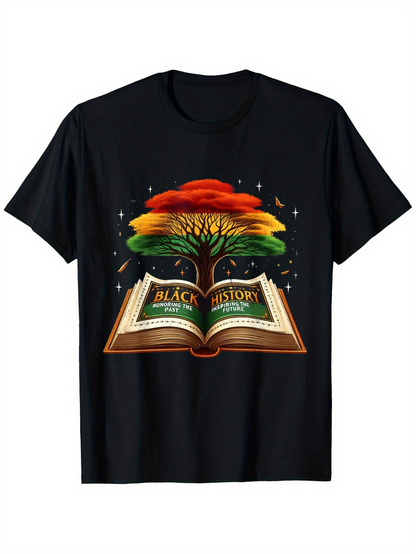 Men's Graphic T-Shirt Black History Book With Rainbow Colored Tree Under Night Sky