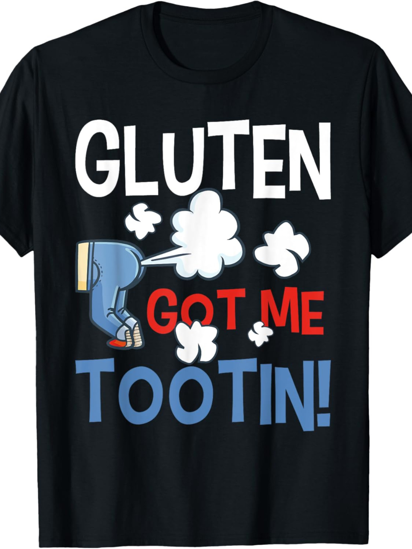 Men's Graphic T-Shirt Gluten Got Me Tootin Cartoon Fart Cloud With Trousered Leg