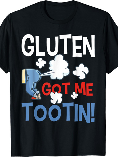 Men's Graphic T-Shirt Gluten Got Me Tootin Cartoon Fart Cloud With Trousered Leg