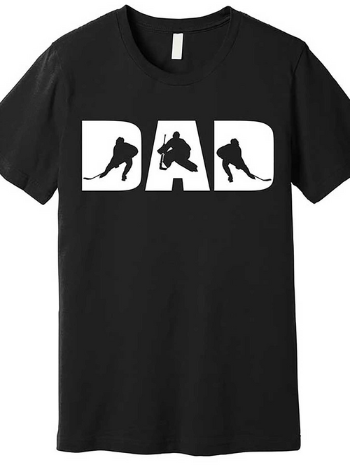 Men's Graphic T-Shirt Dad Bold White Letters With Hockey Player Silhouettes Inside Design