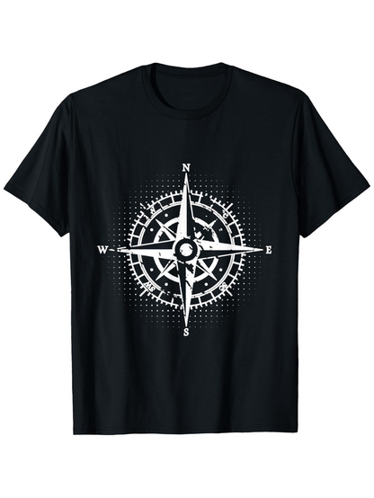 Men's Graphic T-Shirt Vintage Nautical Compass Rose With Faded Dotted Accents Navigation Symbol