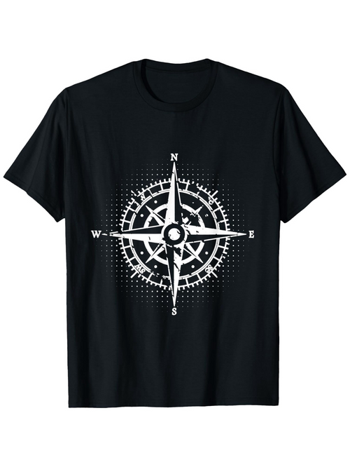 Men's Graphic T-Shirt Vintage Nautical Compass Rose With Faded Dotted Accents Navigation Symbol
