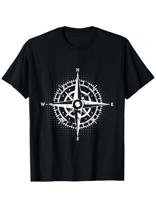 Men's Graphic T-Shirt Vintage Nautical Compass Rose With Faded Dotted Accents Navigation Symbol